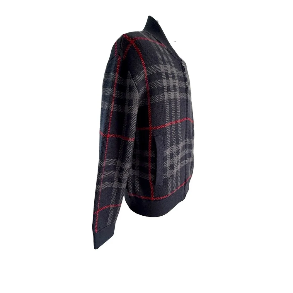 Burberry Mens MED Morland Check Full Zip Knit Bomber Sweater‎ Jacket, 8091165
